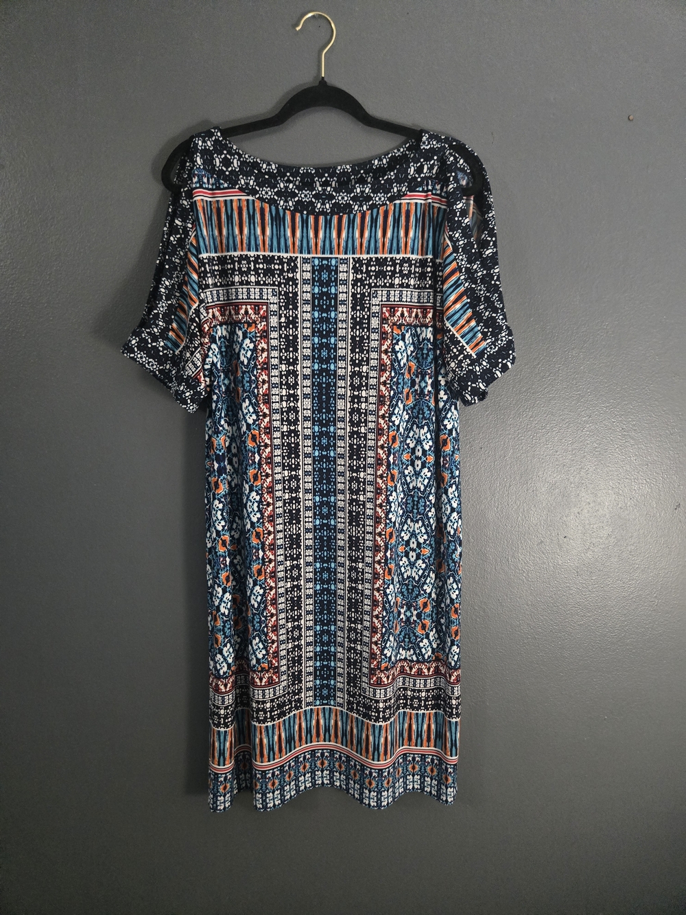 Chico's 2 Cold Shoulder Short Sleeve Geometric Shift Dress Large